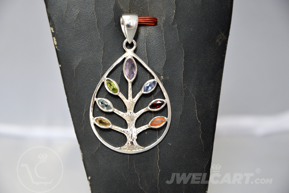 Healing Seven Chakra Leaf Design Silver Pendant