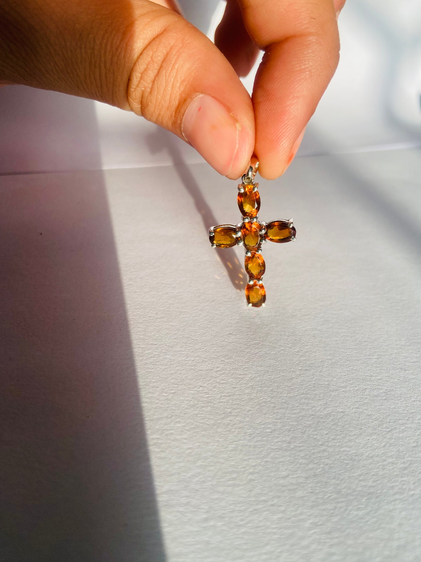 Silver Cross Pendant in Citrine Quartz Gemstone in 925 Sterling Silver