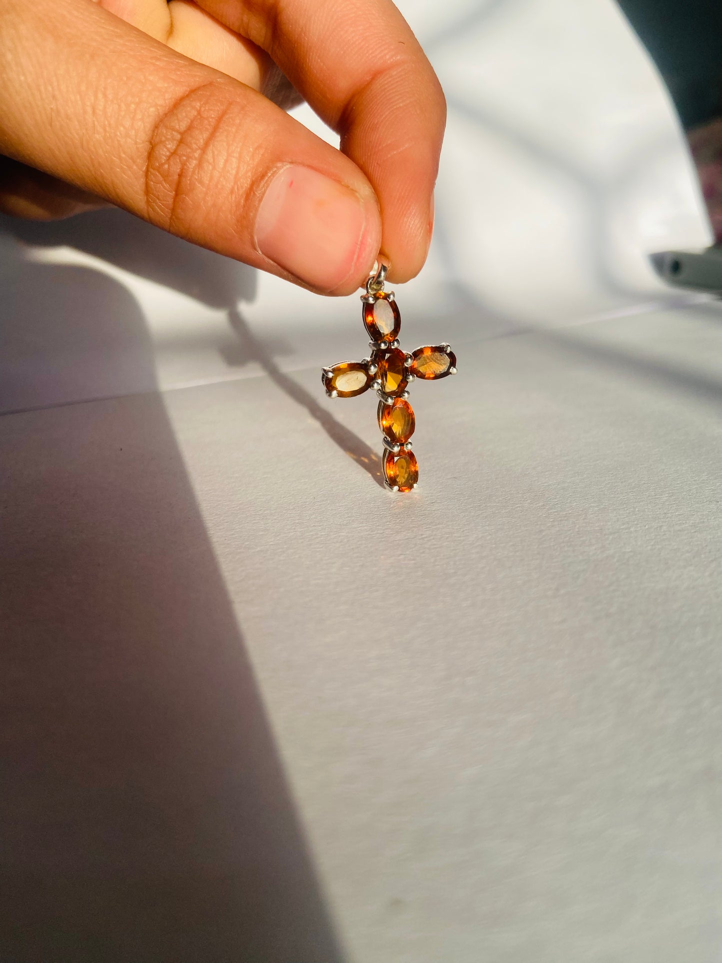 Silver Cross Pendant in Citrine Quartz Gemstone in 925 Sterling Silver