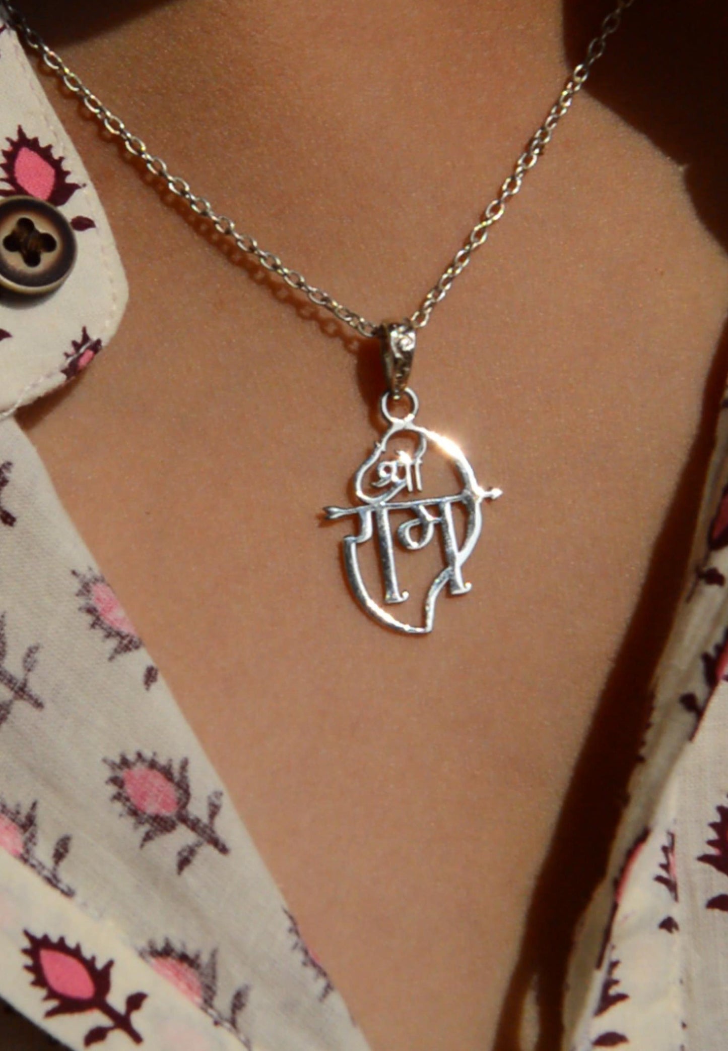 Shree Ram Pendant Necklace in 925 Sterling Silver with Thin Chain