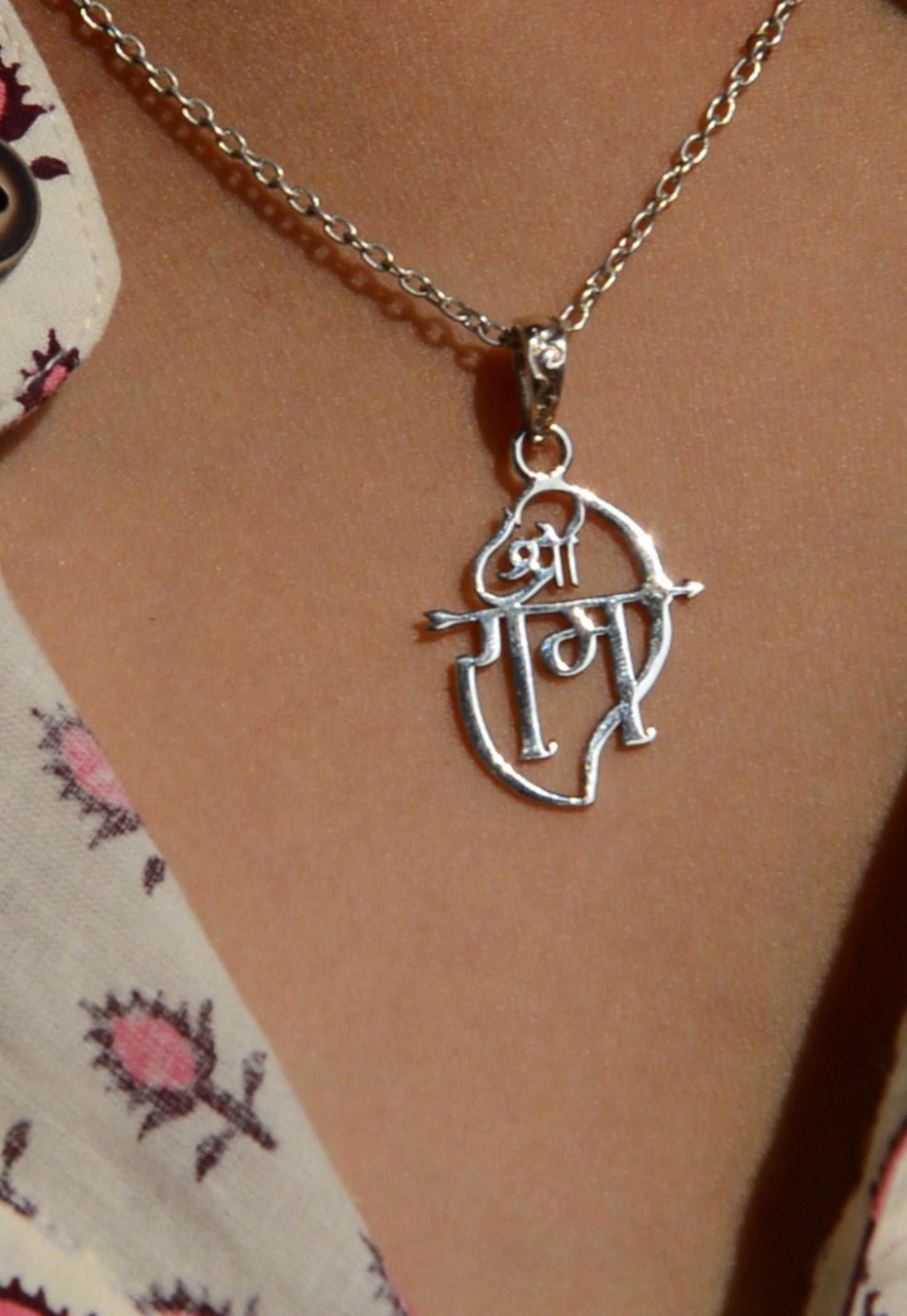 Shree Ram Pendant Necklace in 925 Sterling Silver with Thin Chain