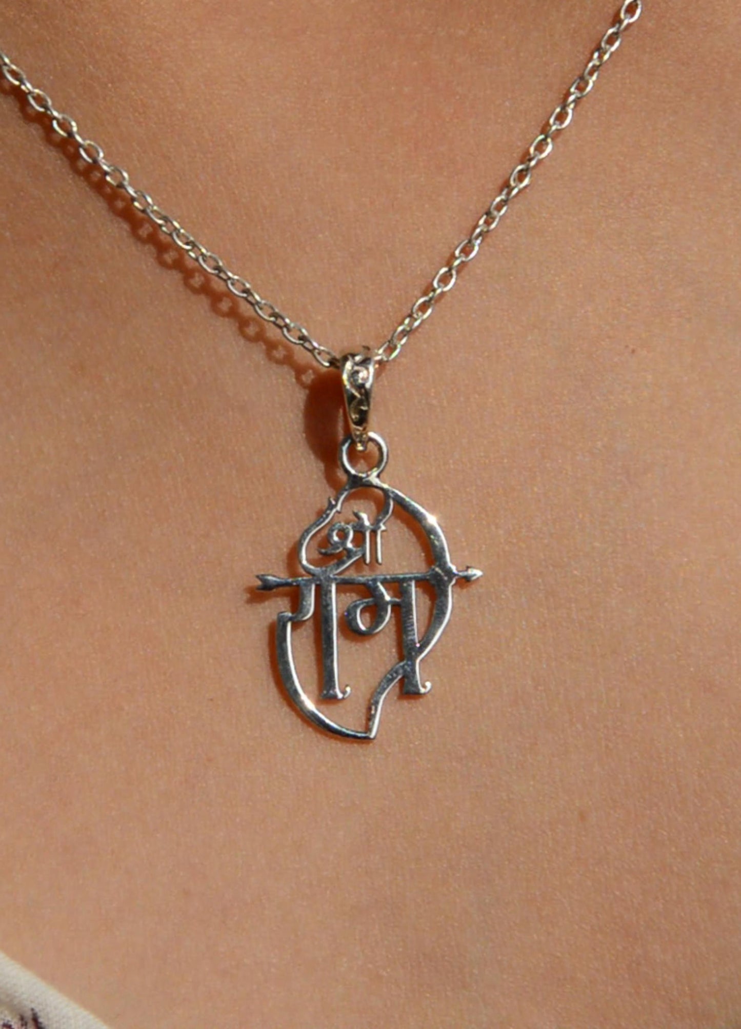 Shree Ram Pendant Necklace in 925 Sterling Silver with Thin Chain