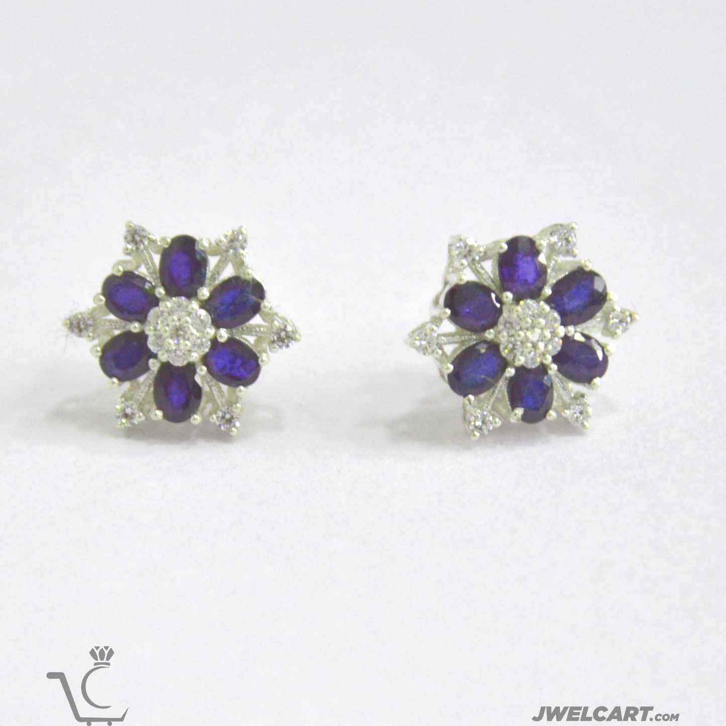 blue stone silver studs earrings jwelcart.com