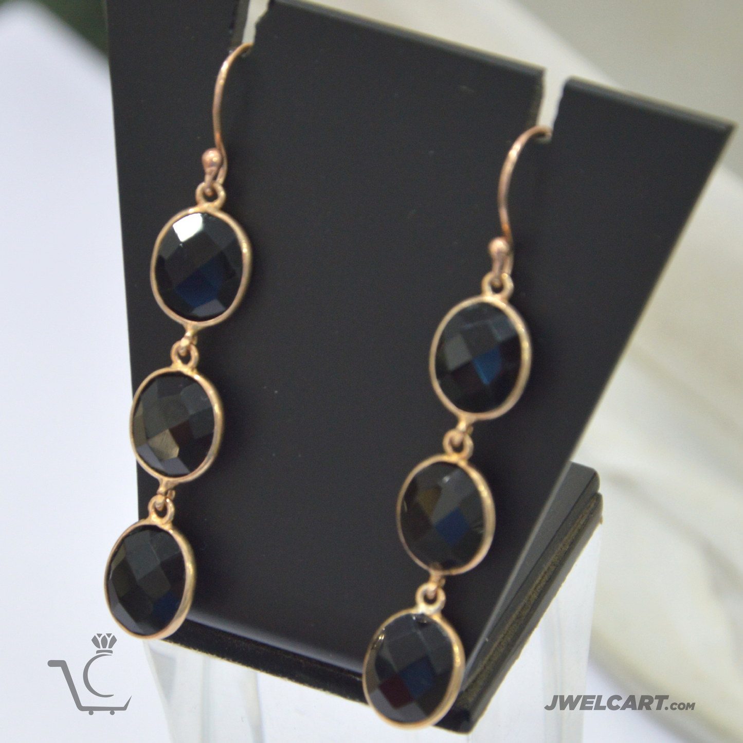 Black Onyx Silver Gold Plated Long Dangler Earring