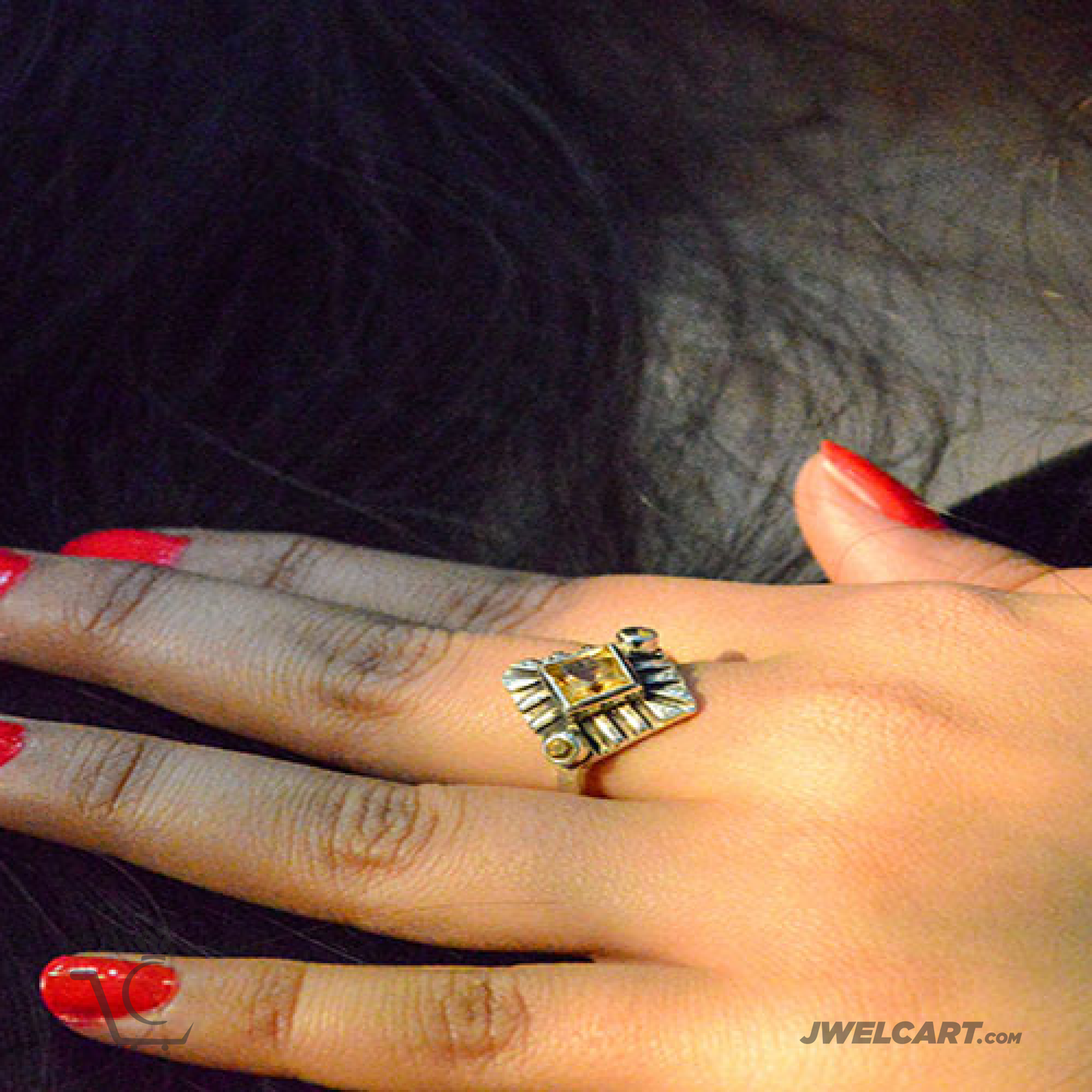 Citrine Quartz Black Polish Sterling Silver Gemstone Ring