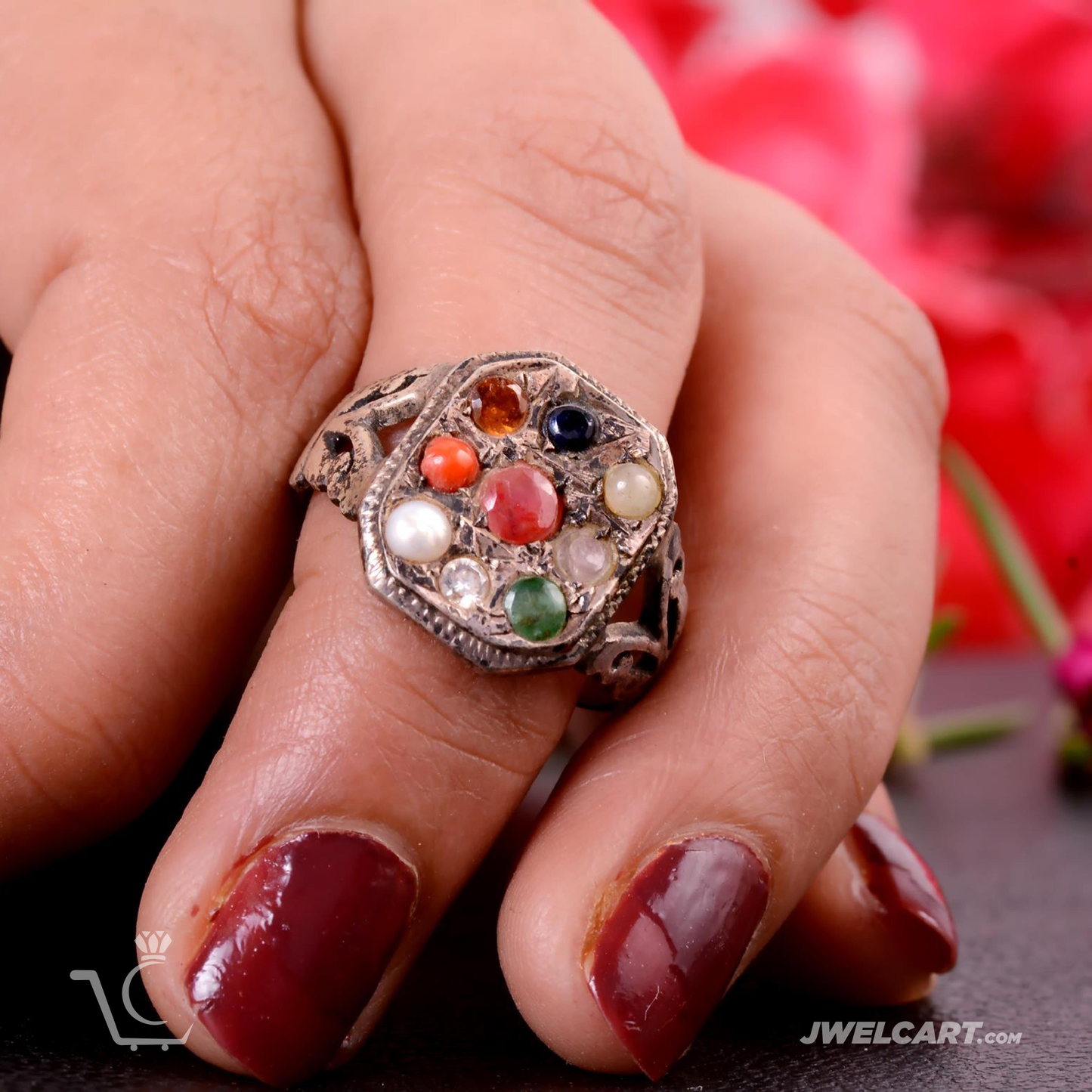 Navratna Ring Sterling Silver Natural Navratna Gemstone Ring