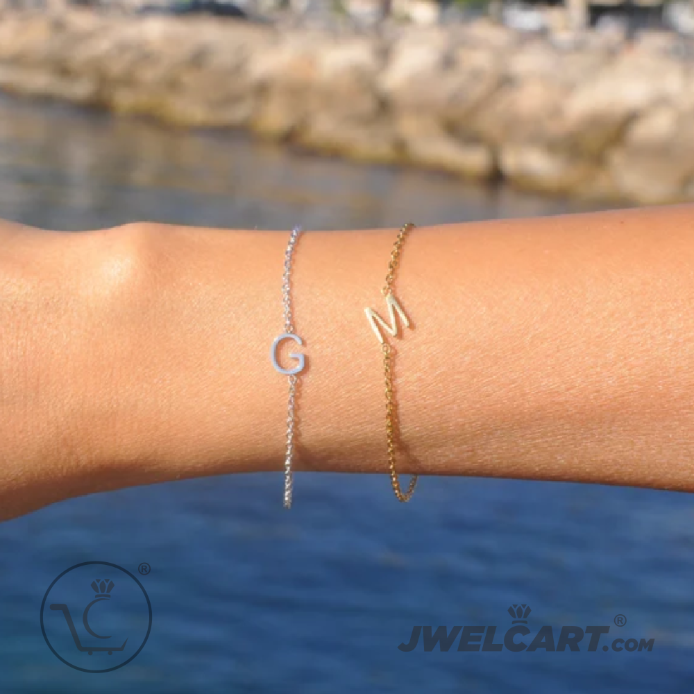 Initial Letters Thin Silver Chain Bracelet