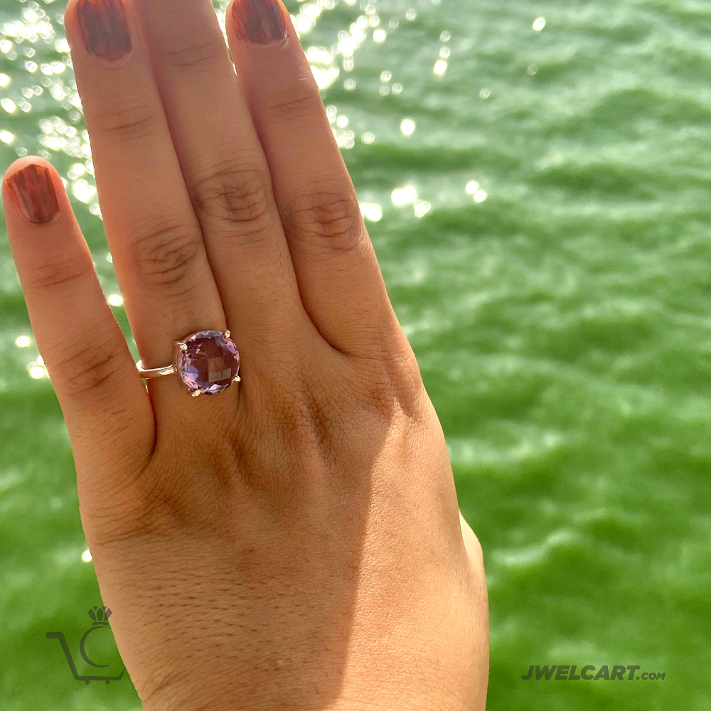 Natural Amethyst Prong Solitaire Silver ring