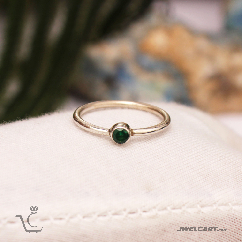 Emerald Color Cubic Zirconia Silver Stag Ring