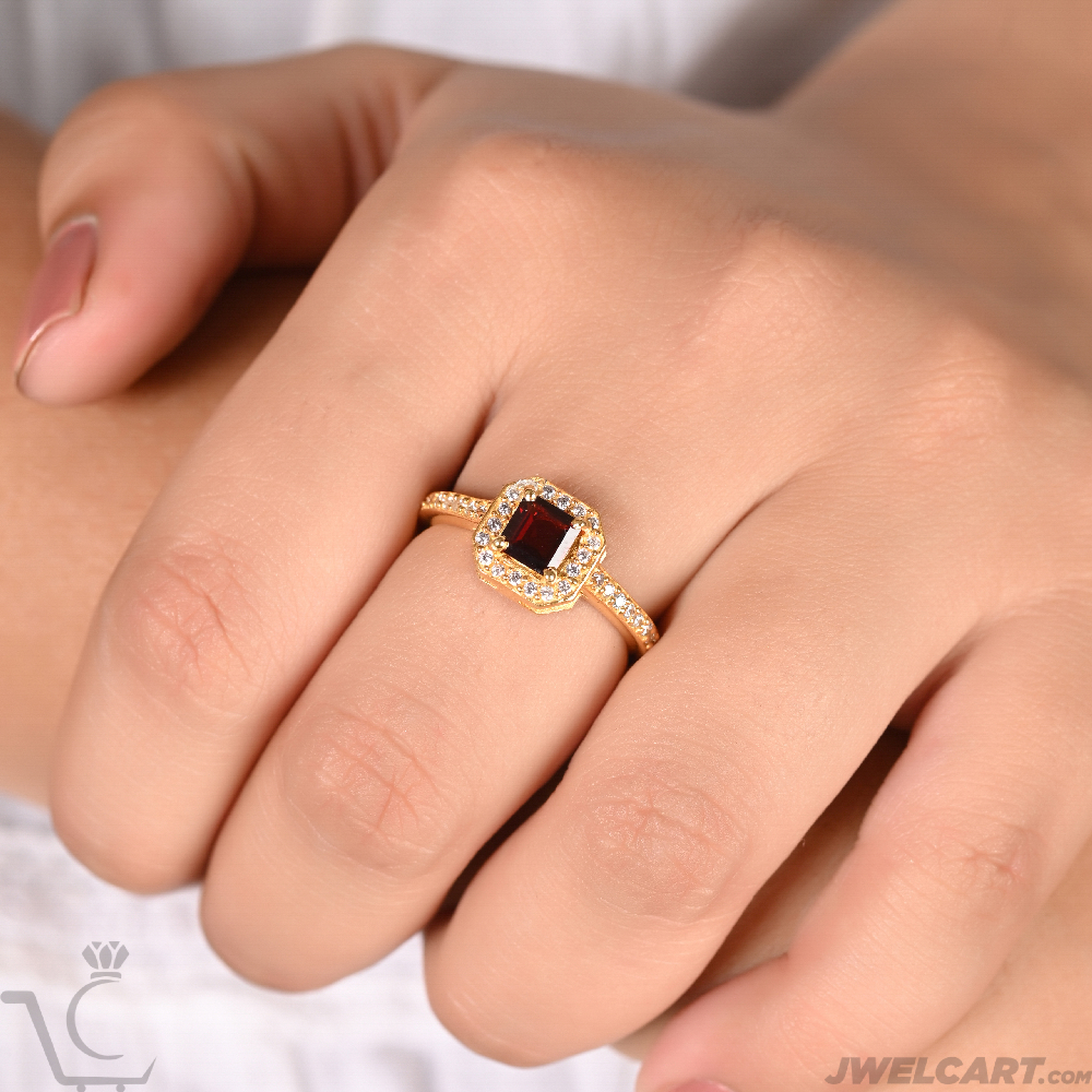 Natural Garnet 22k Gold Plated Silver Ring