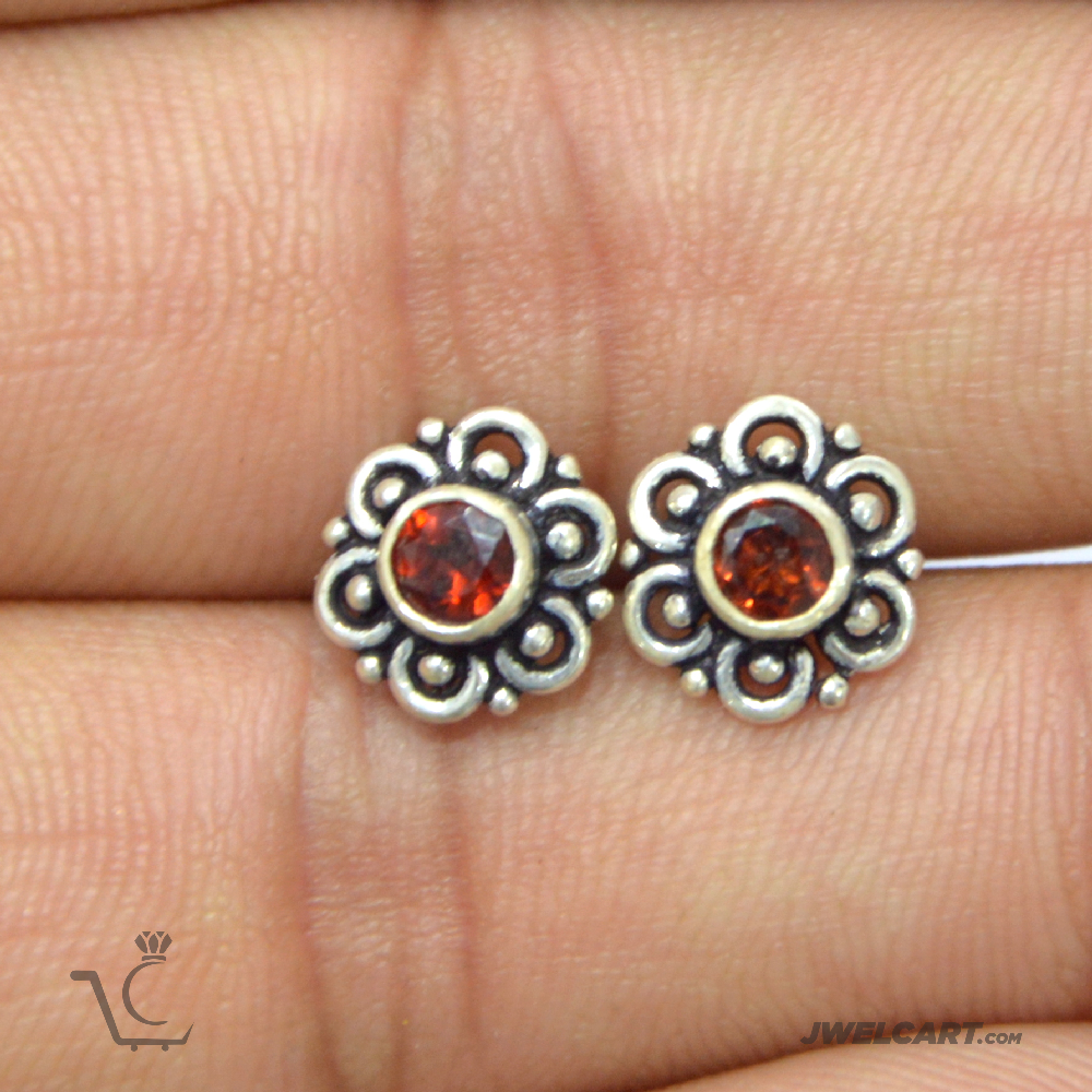 garnet gemstone silver studs jwelcart.com