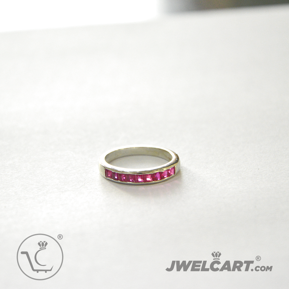 pink stone half eternity silver ring jwelcart.com