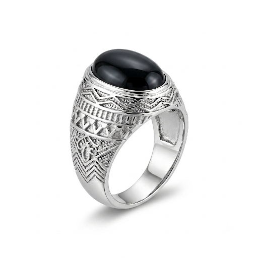 The smooth cabochon Natural Black Onyx gemstone reflects elegance through its deep glossy surface while showcasing the timeless beauty of genuine natural stone. Every gemstone is carefully selected for its rich color, polished finish, and natural beauty before being expertly set by experienced jewelry craftsmen. Black Onyx has been admired throughout history for its bold appearance and timeless appeal, making it one of the most popular gemstones in men's jewelry collections around the world. This ring combi