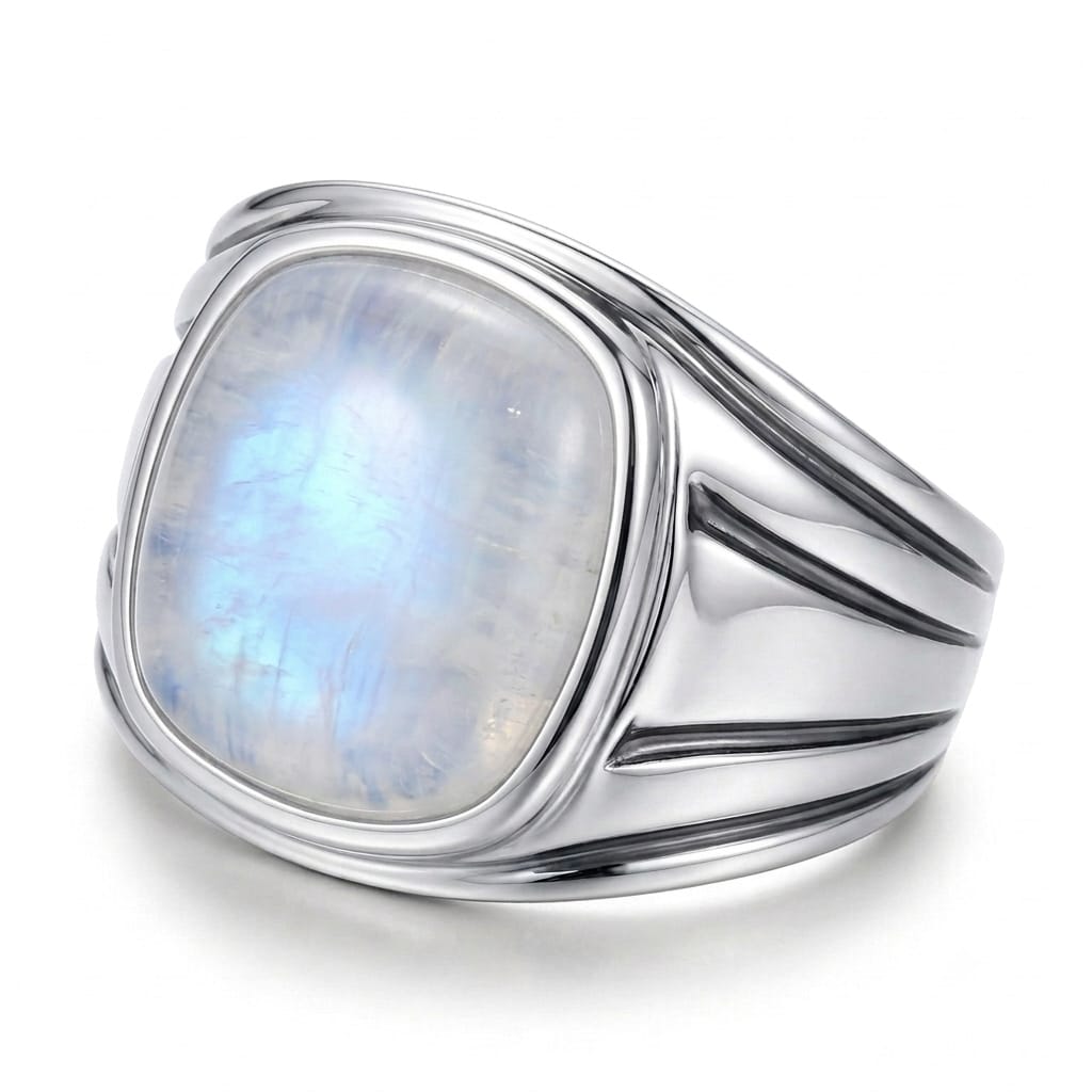 Whether you are searching for a men's Rainbow Moonstone ring, natural moonstone jewelry, 925 sterling silver men's ring, handmade gemstone ring, bold statement ring, hip hop style ring, biker-inspired jewelry, vintage silver ring, boho men's jewelry, or a unique gift for him, this handcrafted design brings together natural gemstone character and artisan silver craftsmanship in one distinctive piece.