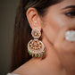 The handcrafted detailing, premium gemstone setting and elegant pearl work create a timeless bridal aesthetic that pairs beautifully with lehenga, saree, Anarkali, Indo western outfits and couture bridal wear. Chandbali earrings remain one of the most trending bridal jewelry styles in India because they enhance facial features, create a grand festive appearance and complete traditional wedding looks effortlessly. Brides searching for statement earrings for wedding,reception, sangeet, mehendi or engagement 
