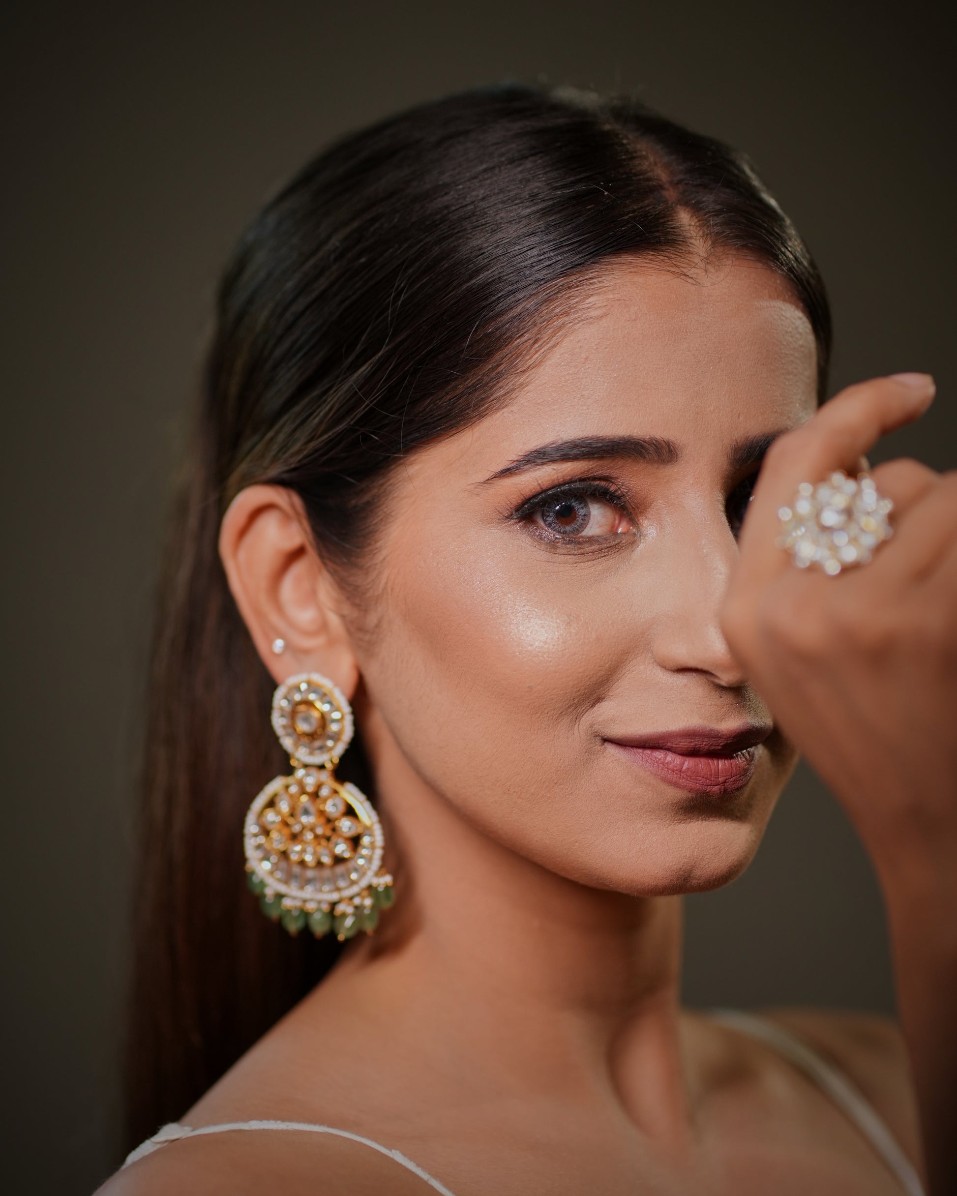 elegant bridal ring, trendy cocktail ring, wedding guest jewellery, silver statement ring, luxury festive accessories, bridal ring collection, royal maharani jewellery, indian artisan jewellery, handcrafted bridal accessories, traditional glamour jewellery, premium polki jewellery, stylish adjustable ring, floral gemstone jewellery, indian festive fashion, bridal elegance jewellery, silver luxury ring, designer wedding accessories, wedding season jewellery.