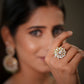 Jaipur jewellery craftsmanship, traditional Indian design, floral cocktail styling, luxury bridal accessories, ethnic glamour jewellery, women fashion jewellery, royal cocktail ring aesthetics, and premium festive elegance, this ring becomes a must have in every jewellery collection. Keywords: moissanite polki ring, 925 sterling silver ring, gold plated cocktail ring, adjustable bridal ring, designer statement ring, bridal jewellery ring, floral polki ring, luxury indian jewellery, jaipur handmade jewellery