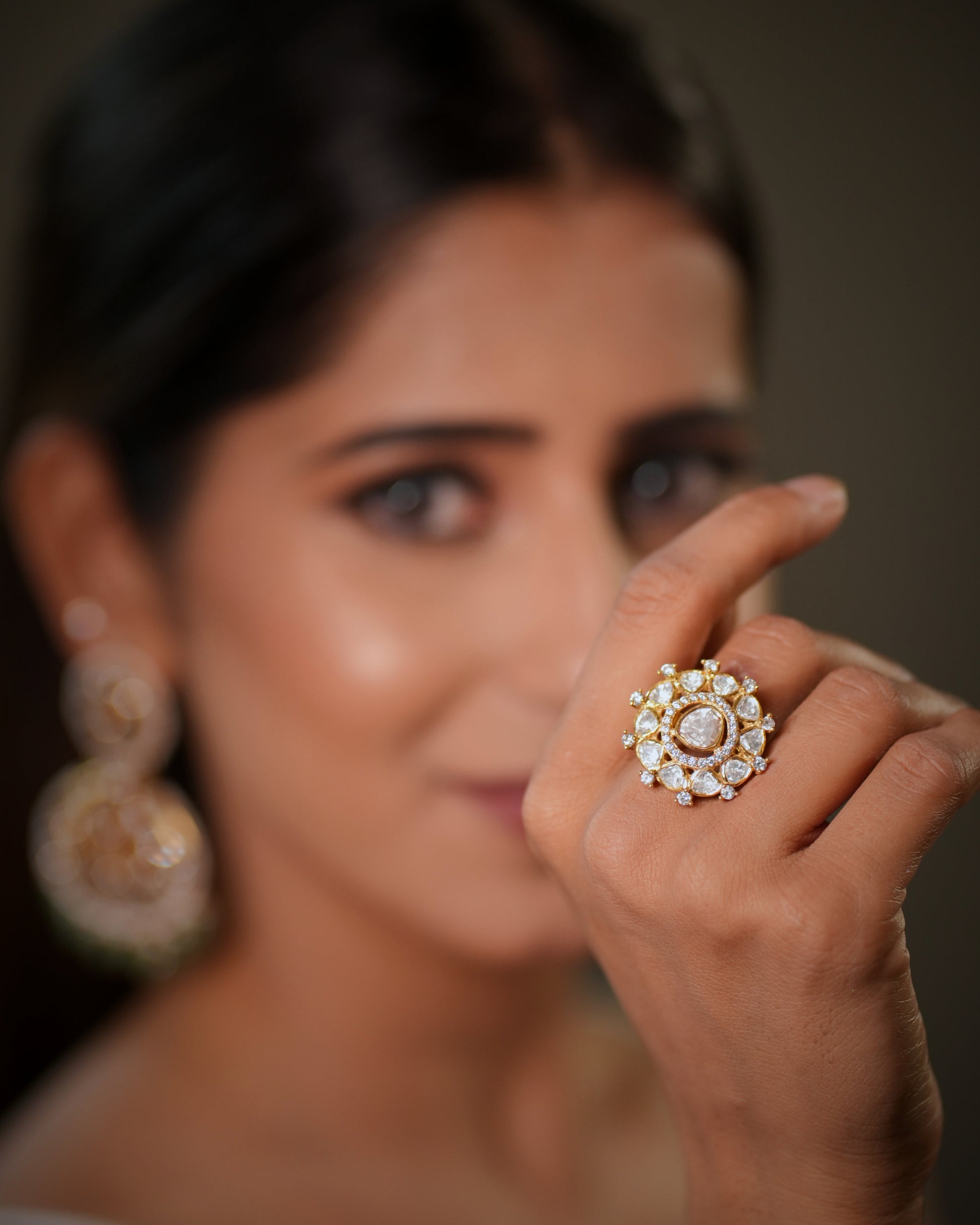 Jaipur jewellery craftsmanship, traditional Indian design, floral cocktail styling, luxury bridal accessories, ethnic glamour jewellery, women fashion jewellery, royal cocktail ring aesthetics, and premium festive elegance, this ring becomes a must have in every jewellery collection. Keywords: moissanite polki ring, 925 sterling silver ring, gold plated cocktail ring, adjustable bridal ring, designer statement ring, bridal jewellery ring, floral polki ring, luxury indian jewellery, jaipur handmade jewellery