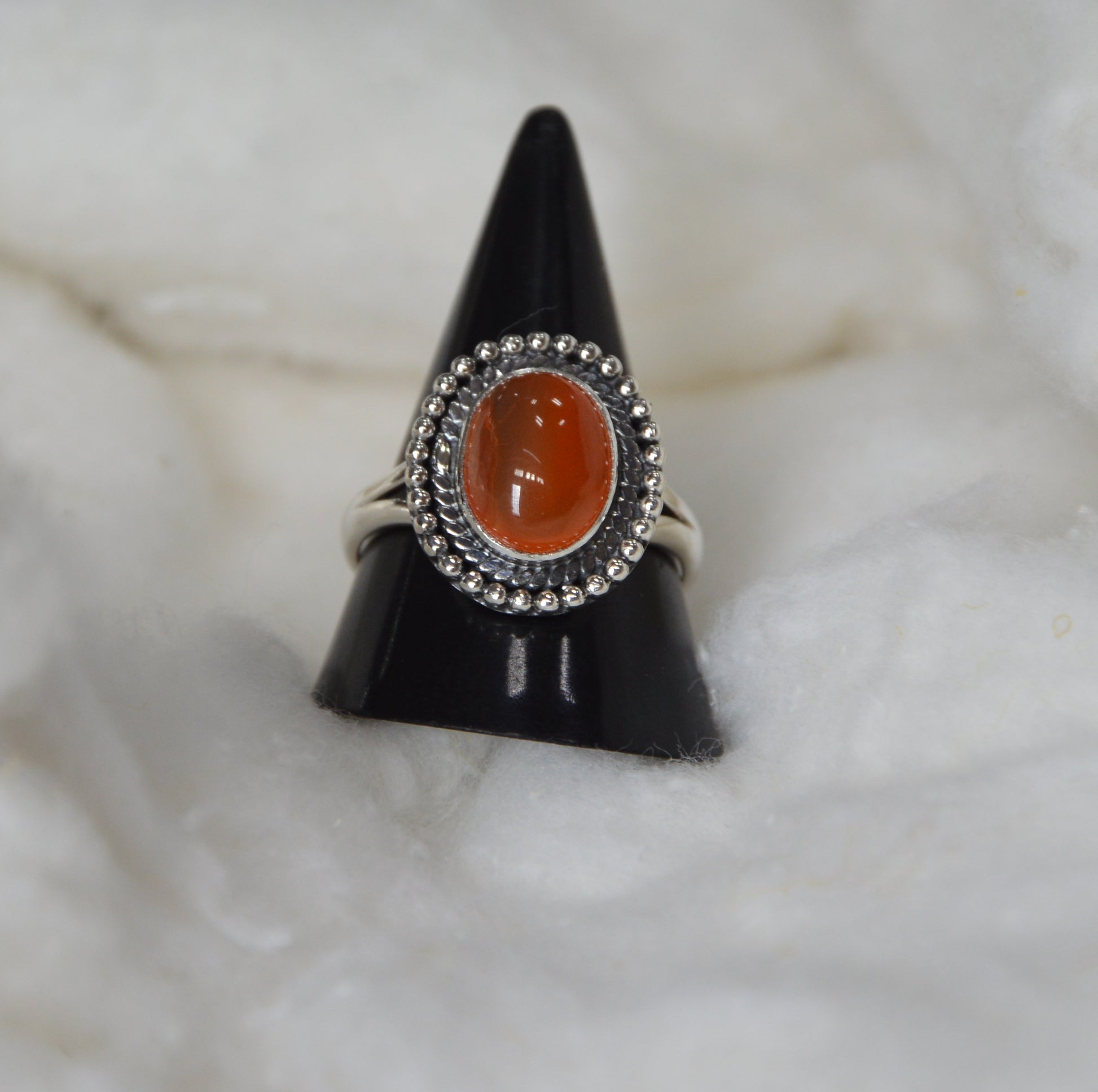 Silver Ring in Red Onyx Stone in 925 Sterling Silver with Black Oxidized Polish