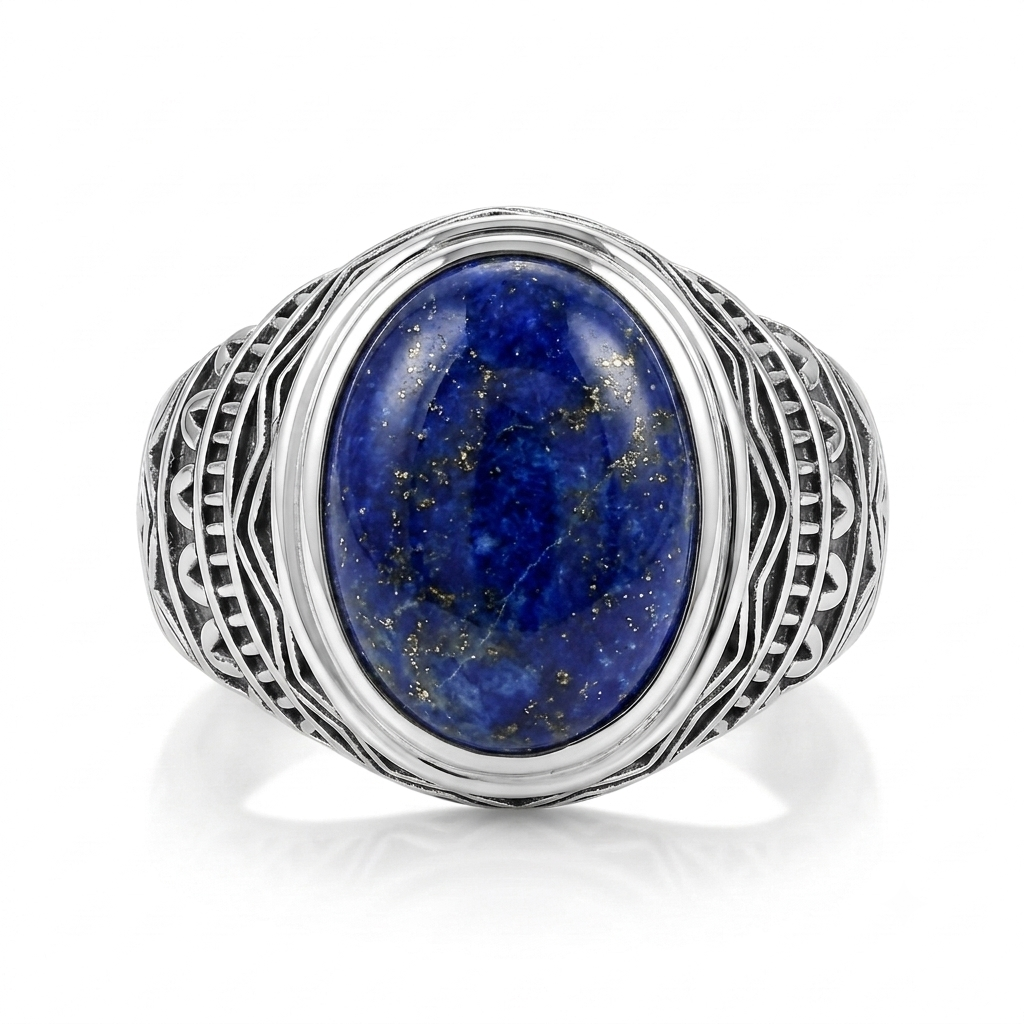 Discover timeless craftsmanship with this Men's Natural Lapis Lazuli Gemstone Ring, expertly handcrafted in solid 925 Sterling Silver for those who appreciate bold style, authentic gemstones, and premium quality jewelry. Designed for modern gentlemen, this statement ring combines the deep royal blue beauty of genuine Natural Lapis Lazuli with the strength and elegance of sterling silver, creating a piece that reflects confidence, sophistication, and individuality. Every ring is carefully handmade by skilled