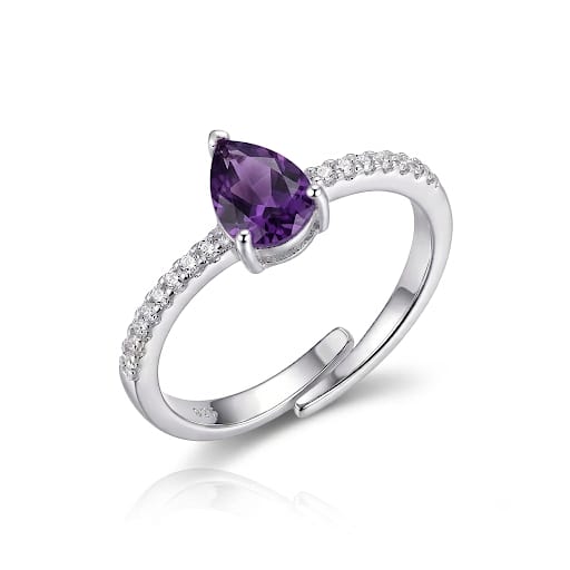 Natural Amethyst Womens Ring Solid 925 Sterling Silver Gift for Her Adjustable Band Design Womens Birthstone Ring