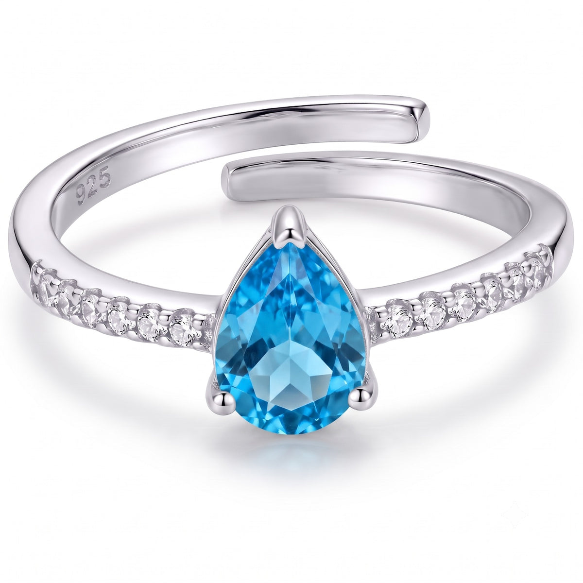 Women's Blue Topaz Ring Solid 925 Sterling Silver Handmade Womens Jewelry Gift for Her Adjustable Eternity Bamd Statement Birthstone Ring