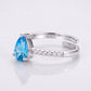 Women's Blue Topaz Ring Solid 925 Sterling Silver Handmade Womens Jewelry Gift for Her Adjustable Eternity Bamd Statement Birthstone Ring