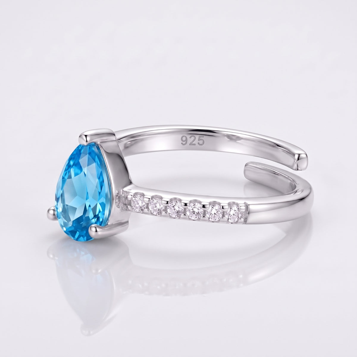 Women's Blue Topaz Ring Solid 925 Sterling Silver Handmade Womens Jewelry Gift for Her Adjustable Eternity Bamd Statement Birthstone Ring