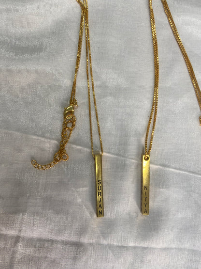 Bar Necklace / Couple Necklace ~ Customized Name & Dates ~Couple Gifts~22k Gold Plated