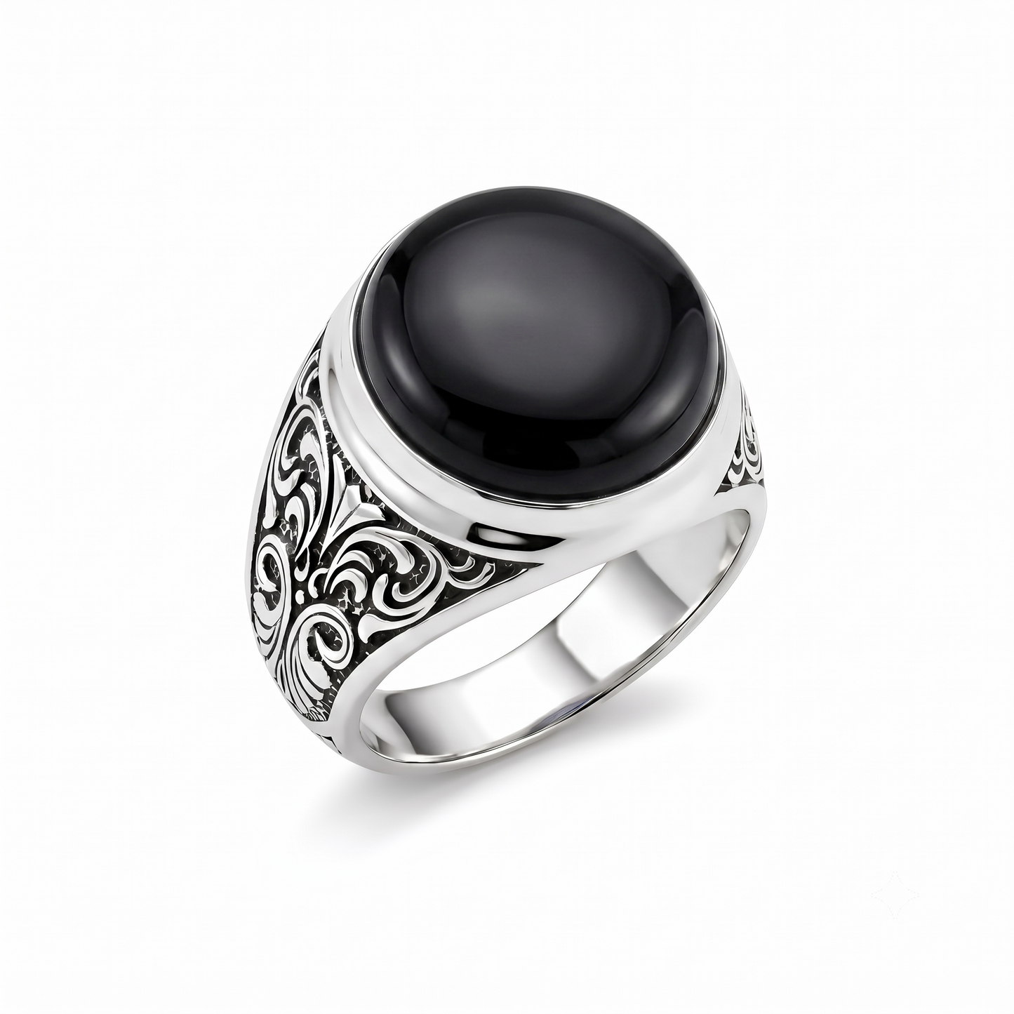 Bold men's rings are more than just accessories—they are a reflection of confidence, individuality, and timeless masculine style. This handcrafted Black Onyx Men's Ring is designed for those who appreciate powerful jewelry with a strong personality. Crafted from genuine 925 Sterling Silver, this statement ring combines premium craftsmanship with a rugged oxidized silver polish that enhances every intricate detail. The deep black color of the natural Black Onyx gemstone creates a striking contrast against th
