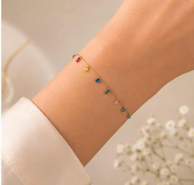 Aesthetic silver chain bracelet with rainbow stone detailing.
Fine luxury bracelet perfect for daily wear jewelry collection.
Dainty chain bracelet for women who prefer subtle elegance.
Adjustable gemstone bracelet suitable for all wrist sizes.
Minimalist jewelry bracelet crafted for timeless fashion.
Luxury bracelet for women who love sophisticated accessories.
Colorful gemstone jewelry inspired by modern Jaipur craftsmanship.
Elegant bracelet for gifting on birthdays anniversaries and festivals.