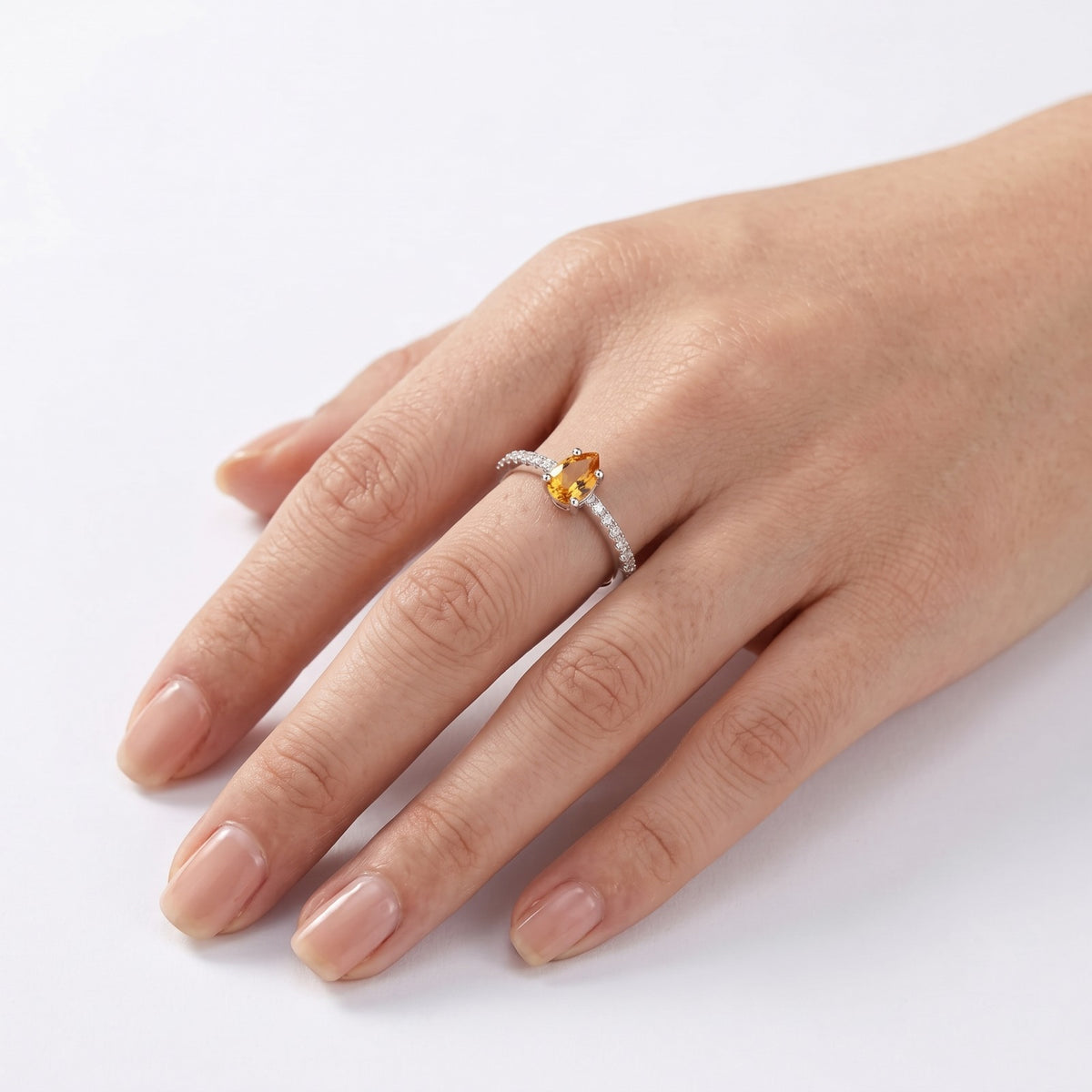 Natural Citrine Ring 925 Sterling Silver Women's Citrine Ring Adjustable Eternity Band