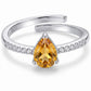 Natural Citrine Ring 925 Sterling Silver Women's Citrine Ring Adjustable Eternity Band