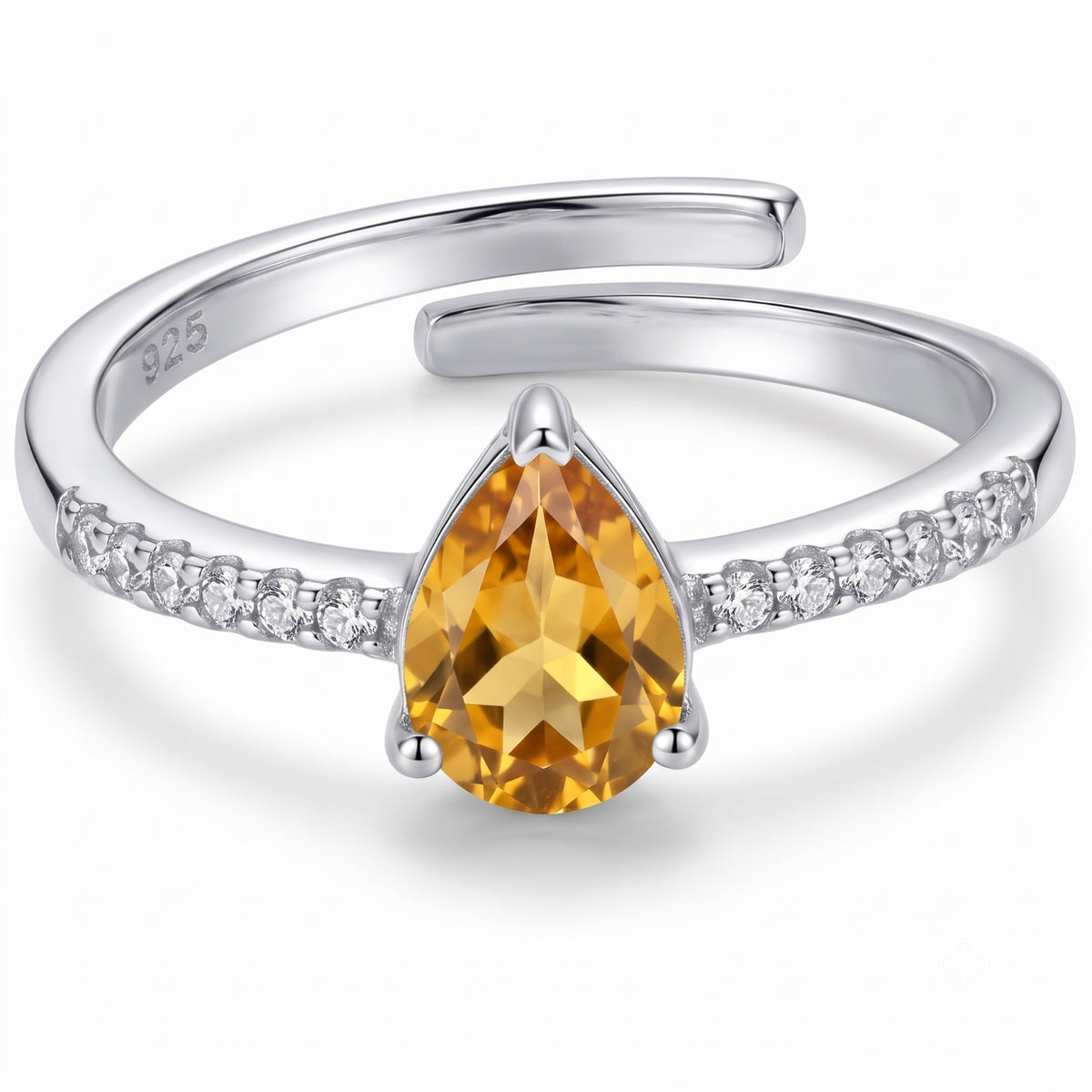 Natural Citrine Ring 925 Sterling Silver Women's Citrine Ring Adjustable Eternity Band