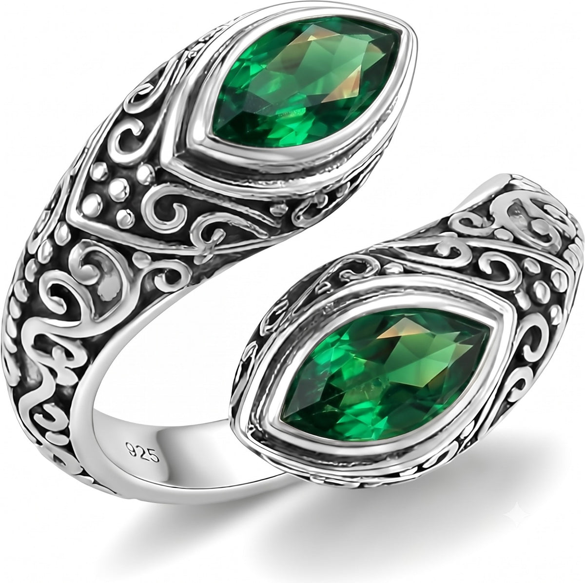 Women's Emerald Ring with Solid 925 Sterling Silver Handmade Jewelry Gift for Her