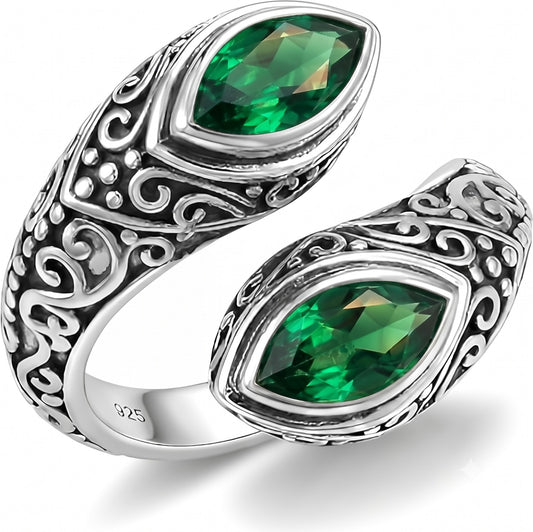 Women's Emerald Ring with Solid 925 Sterling Silver Handmade Jewelry Gift for Her