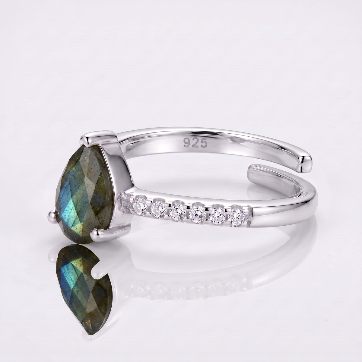Women's Labradorite Ring Gift for Her Adjustable Eternity Band with CZ Gemstone Jewelry 925 Sterling Silver Handmade Jewelry