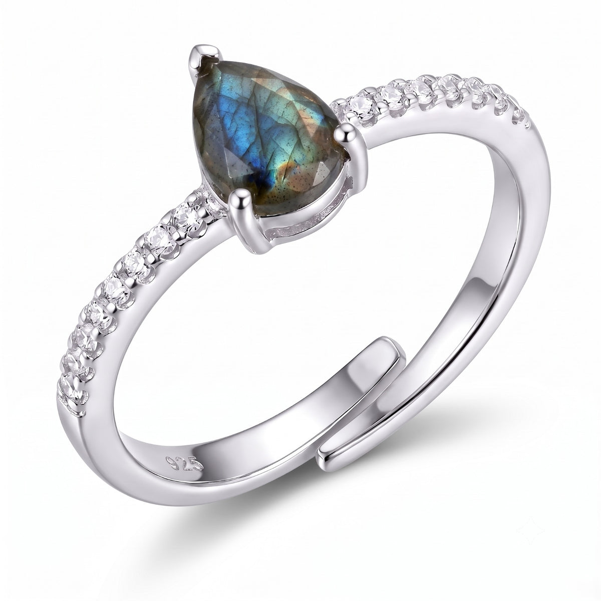 Women's Labradorite Ring Gift for Her Adjustable Eternity Band with CZ Gemstone Jewelry 925 Sterling Silver Handmade Jewelry