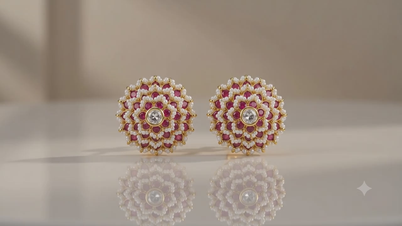 Discover the timeless elegance of handcrafted Polki jewelry created by expert artisans from Jaipur, India's renowned gemstone and jewelry manufacturing capital. This exquisite Polki Earrings Set with Pink Ruby and Pearl is crafted in genuine 925 Sterling Silver and finished with luxurious 22K Gold Plating, combining royal Indian heritage with modern sophistication. Every gemstone is carefully selected and meticulously set by skilled craftsmen using traditional techniques passed down through generations, ens