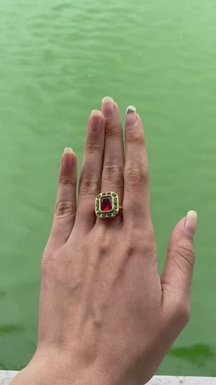 Whether worn alone as a statement piece or coordinated with matching Polki earrings and bangles, this ring instantly elevates your look for weddings, Diwali, or festive gatherings.

Each ring comes carefully packed in a beautiful jewelry box, making it ready for gifting. To maintain its lasting shine, avoid direct contact with water, perfumes, and chemicals, and store it in a dry, airtight box when not in use.