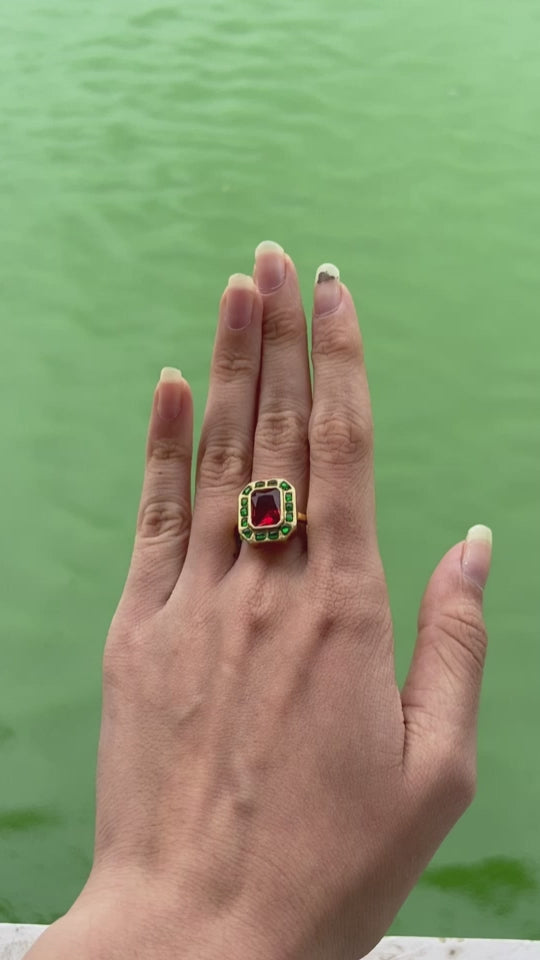 Whether worn alone as a statement piece or coordinated with matching Polki earrings and bangles, this ring instantly elevates your look for weddings, Diwali, or festive gatherings.

Each ring comes carefully packed in a beautiful jewelry box, making it ready for gifting. To maintain its lasting shine, avoid direct contact with water, perfumes, and chemicals, and store it in a dry, airtight box when not in use.