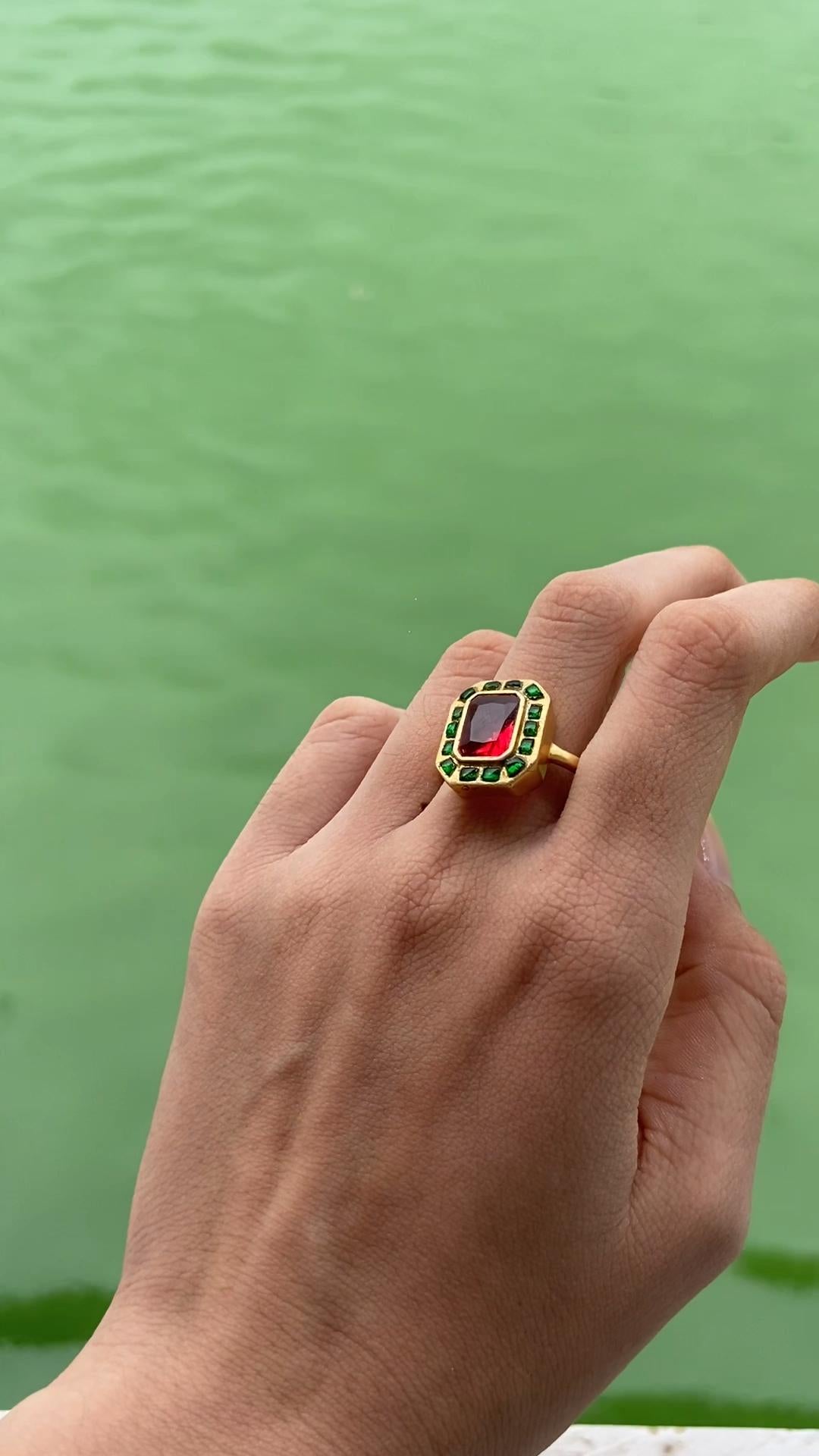 Owning this Kundan Meena Polki ring is a celebration of India's timeless devotion to beauty and divinity. It is a connection to Rajputana grandeur, Sanatan values, and Jaipur’s jewelry traditions that have inspired the world for centuries.

Each ring is 925 Stamped for purity, featuring meticulous craftsmanship designed to honor the soul of traditional Indian jewelry making. 