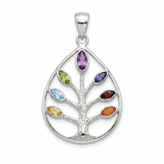 This elegant 925 sterling silver pendant is a masterful fusion of nature-inspired artistry and spiritual symbolism, designed to bring harmony and style to anyone who wears it. The classic teardrop shape, representing emotional purification and the life-giving nature of water, frames a beautifully detailed Tree of Life. With its roots grounding into the earth and branches reaching upward, the tree serves as a timeless emblem of personal growth, resilience, and interconnectedness.Crafted from durable, 