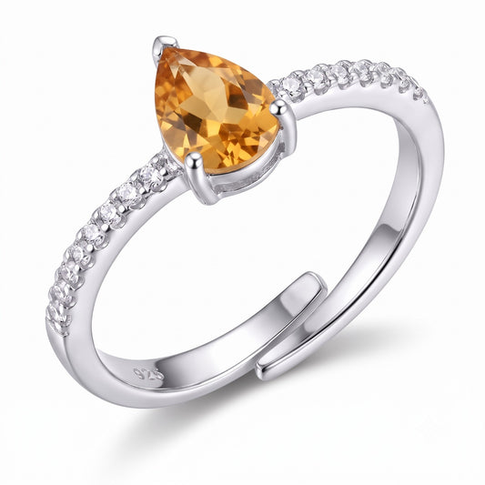 Natural Citrine Ring 925 Sterling Silver Women's Citrine Ring Adjustable Eternity Band