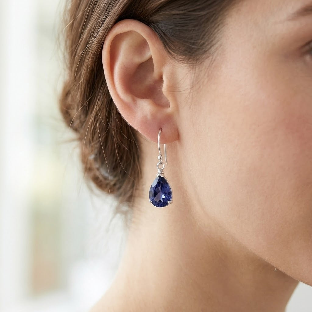 Natural Iolite Quartz Earrings 925 Sterling Silver Women's Iolite Quartz Earrings Handmade Gemstone Jewelry Drop & Dangle Earrings for Women Gift for Her Vintage Boho Jewelry