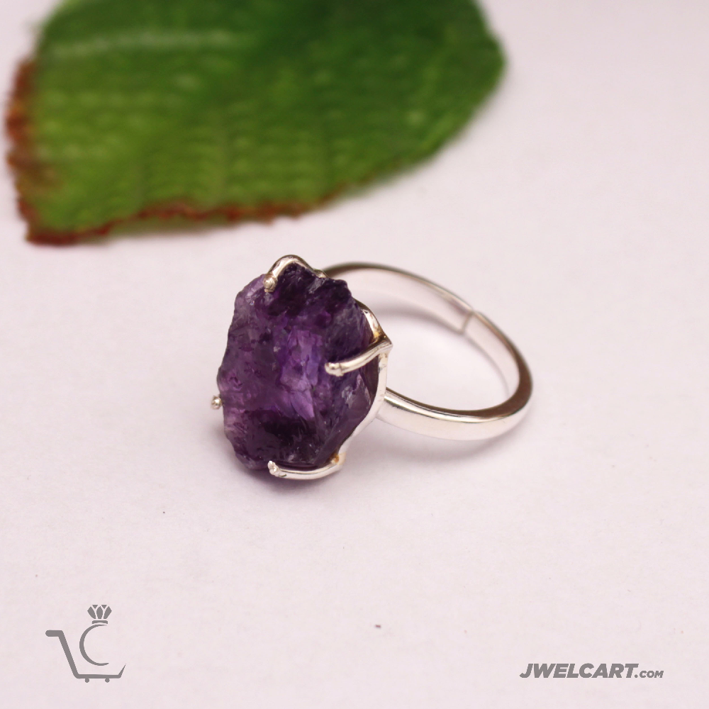Rough amethyst silver ring for healing jwelcart.com 